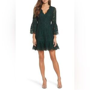 Eliza J Jewel Toned Green Lace Bell Sleeved Dress Size 4 boho whimsigoth